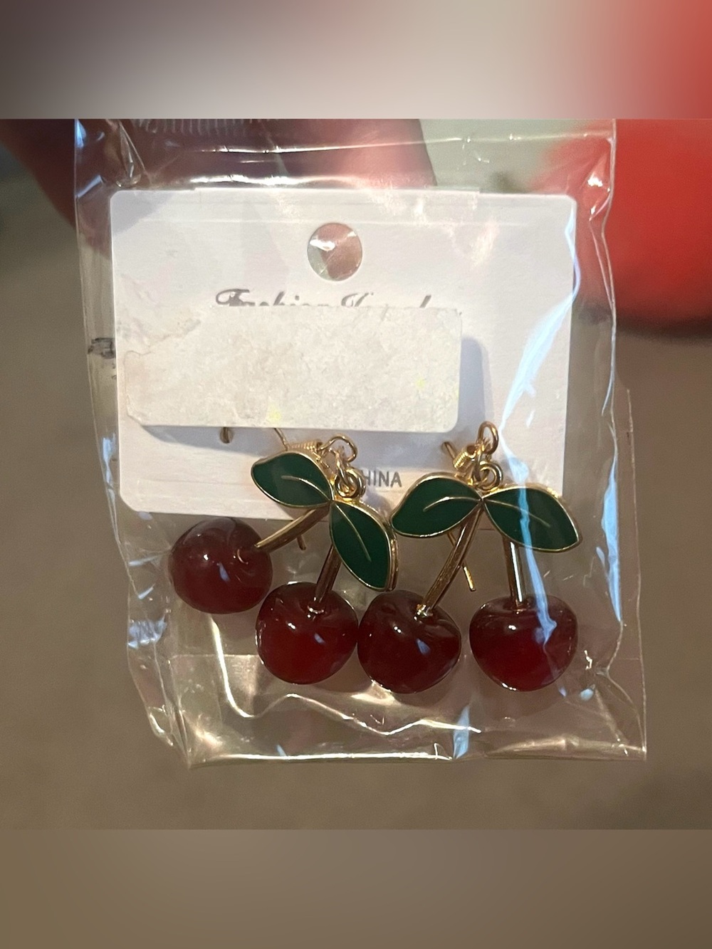 Gold Cherry Fashion Earrings